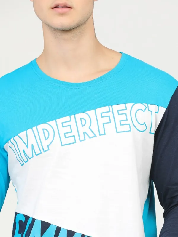  Locomotive Men Teal Colourblocked Round Neck T-Shirts