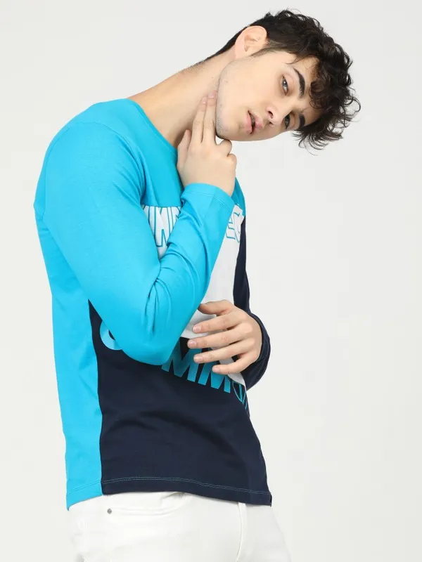  Locomotive Men Teal Colourblocked Round Neck T-Shirts