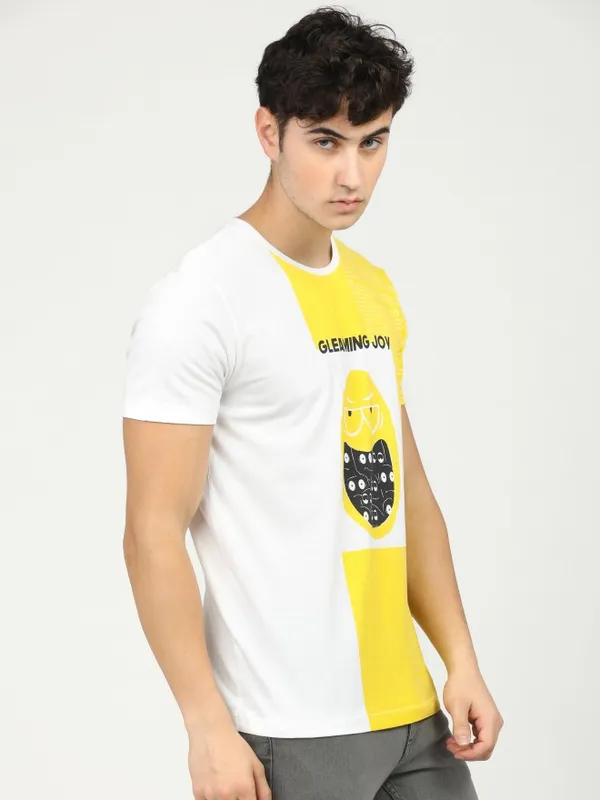  Locomotive Men White Colourblocked Round Neck T-Shirts