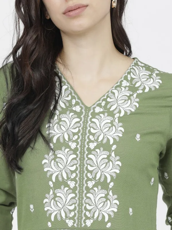  Vishudh Women Green Printed A-Line Ethnic Dresses