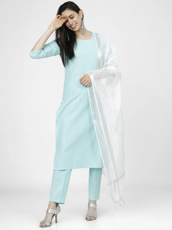  Vishudh Women Blue Striped Kurta Sets