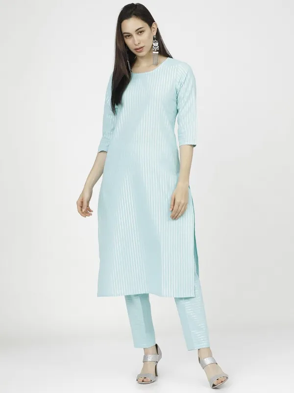  Vishudh Women Blue Striped Kurta Sets