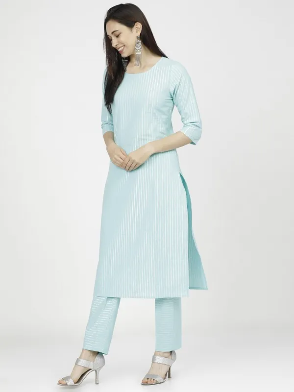  Vishudh Women Blue Striped Kurta Sets