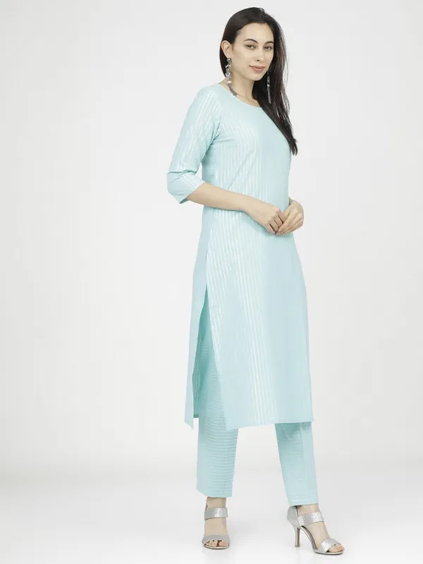  Vishudh Women Blue Striped Kurta Sets