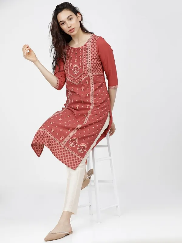  Ketch Women Terracotta Printed Straight Kurtas