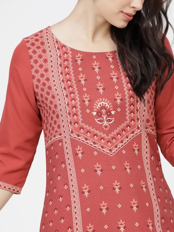  Ketch Women Terracotta Printed Straight Kurtas