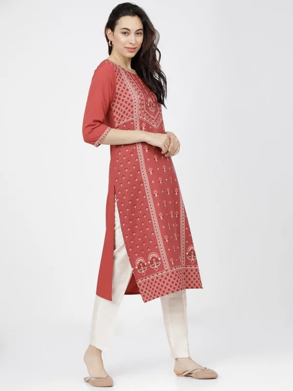  Ketch Women Terracotta Printed Straight Kurtas