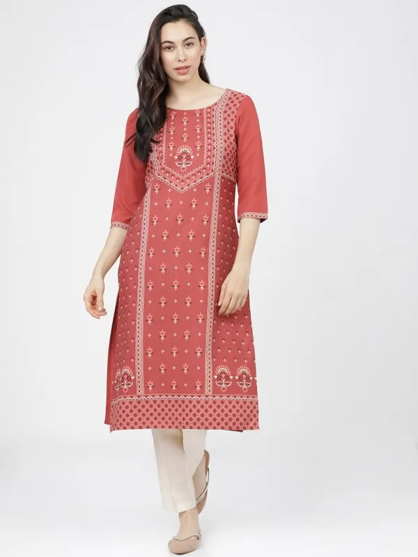  Ketch Women Terracotta Printed Straight Kurtas