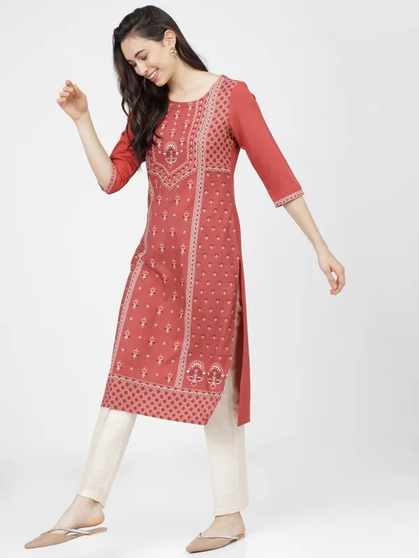  Ketch Women Terracotta Printed Straight Kurtas