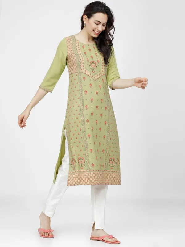  Ketch Women Green Printed Straight Kurtas