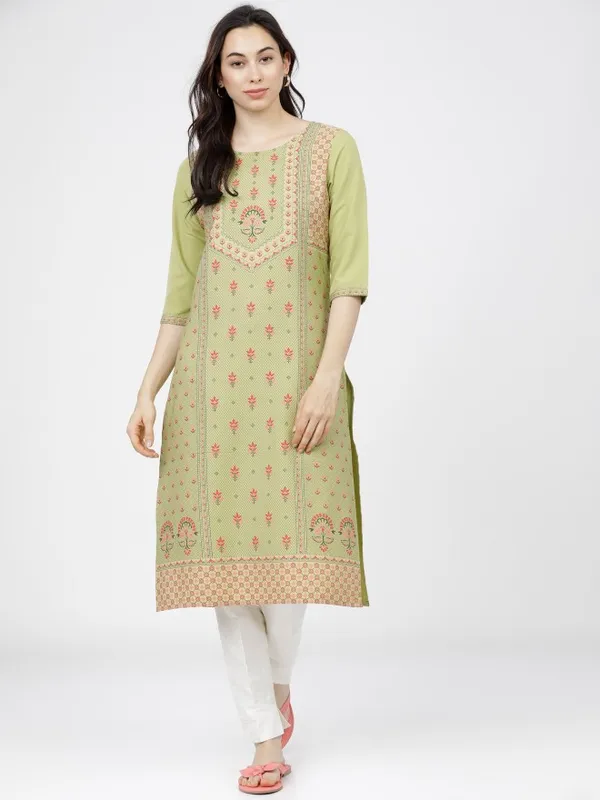  Ketch Women Green Printed Straight Kurtas