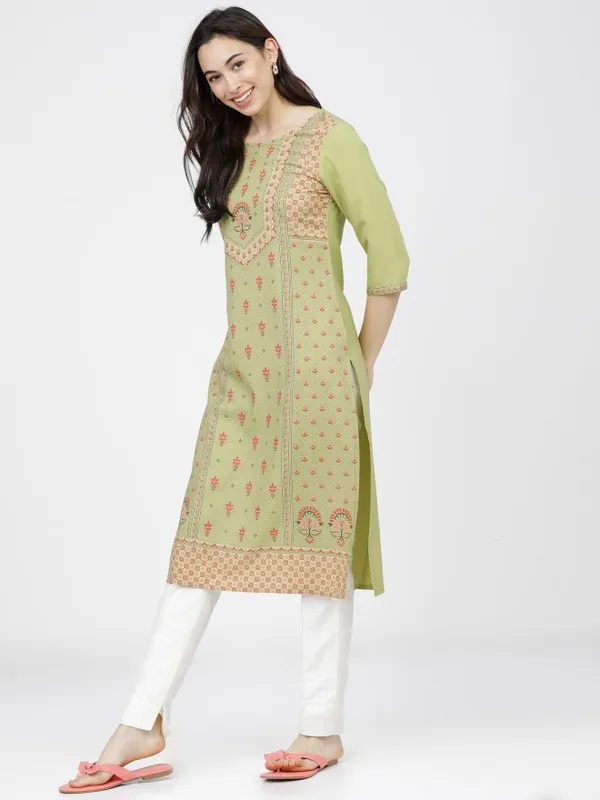  Ketch Women Green Printed Straight Kurtas