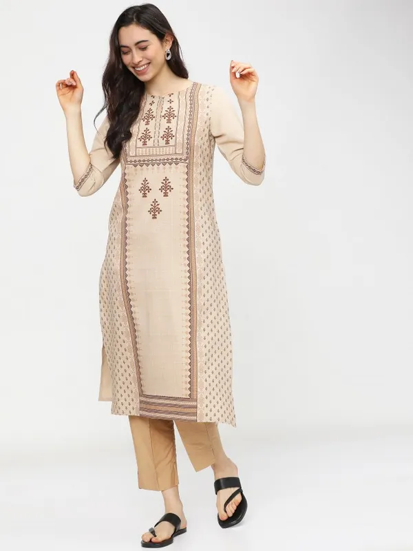  Ketch Women Beige Printed Straight Kurtas