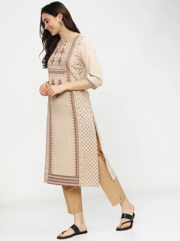  Ketch Women Beige Printed Straight Kurtas