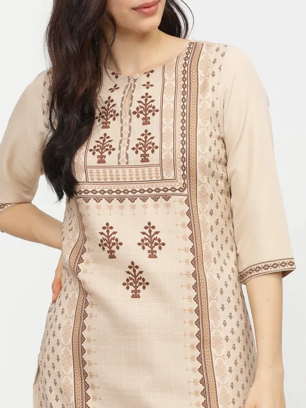  Ketch Women Beige Printed Straight Kurtas