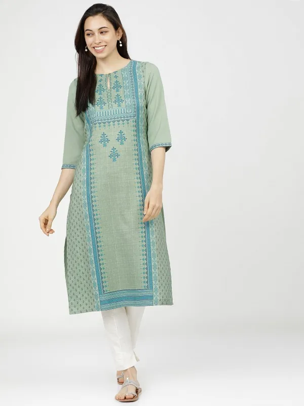  Ketch Women Green Printed Straight Kurtas