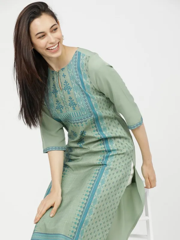  Ketch Women Green Printed Straight Kurtas