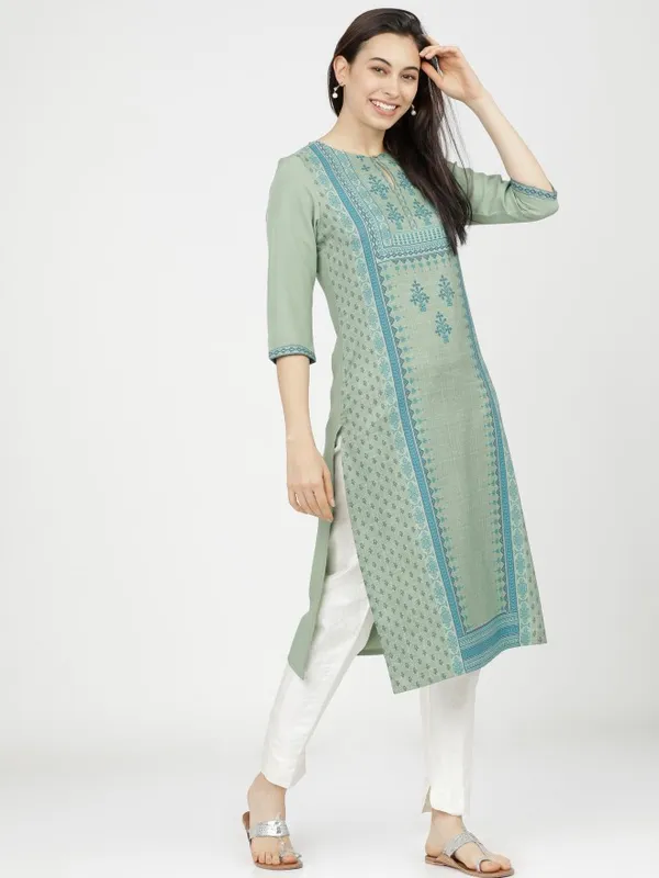  Ketch Women Green Printed Straight Kurtas