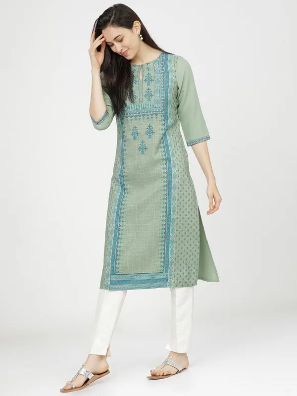  Ketch Women Green Printed Straight Kurtas