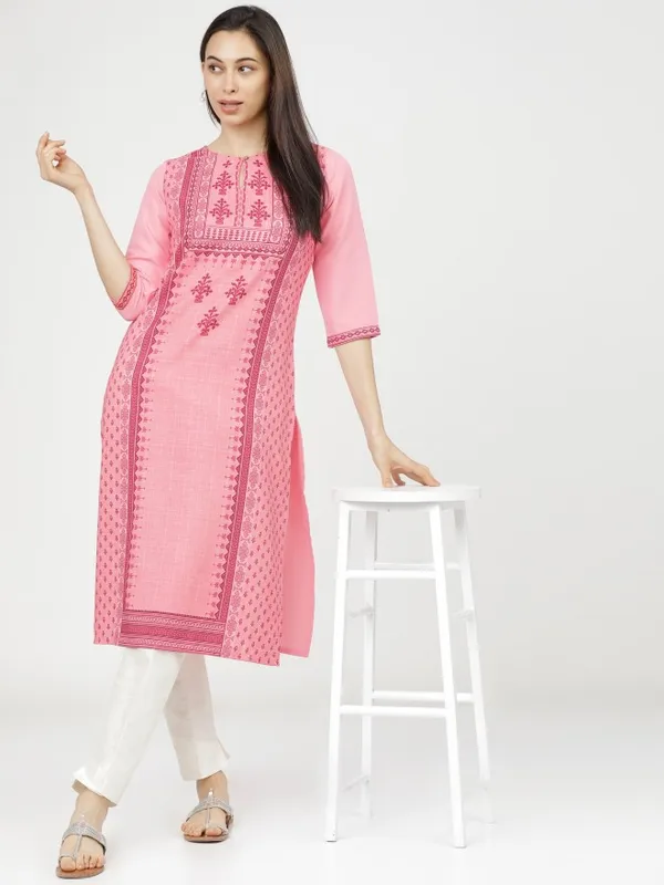  Ketch Women Pink Printed Straight Kurtas