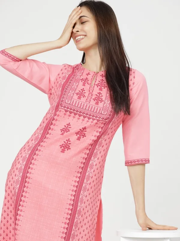  Ketch Women Pink Printed Straight Kurtas
