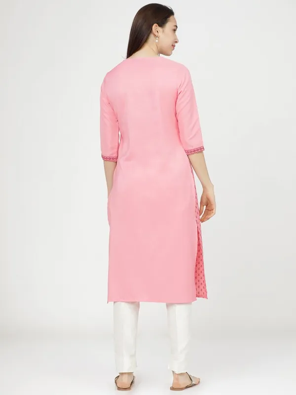  Ketch Women Pink Printed Straight Kurtas