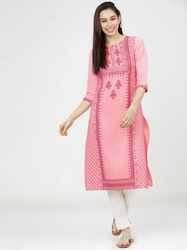  Ketch Women Pink Printed Straight Kurtas