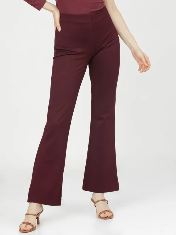  Tokyo Talkies Women Purple Solid Regular Fit Casual Trousers