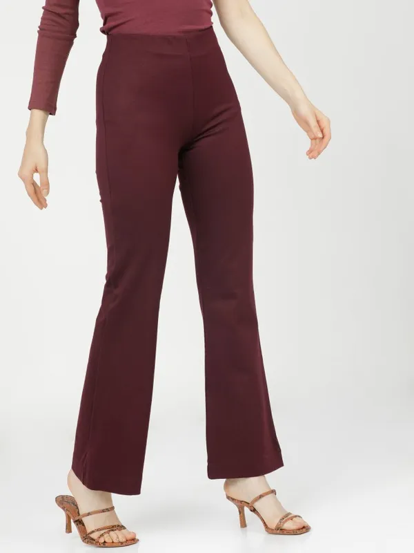  Tokyo Talkies Women Purple Solid Regular Fit Casual Trousers