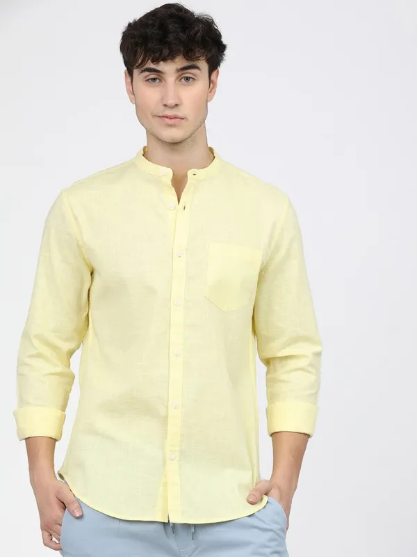  Ketch Men Yellow Solid Slim Fit Casual Shirts