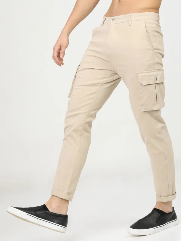  Highlander Men Beige Slim Fit Solid Casual Trousers