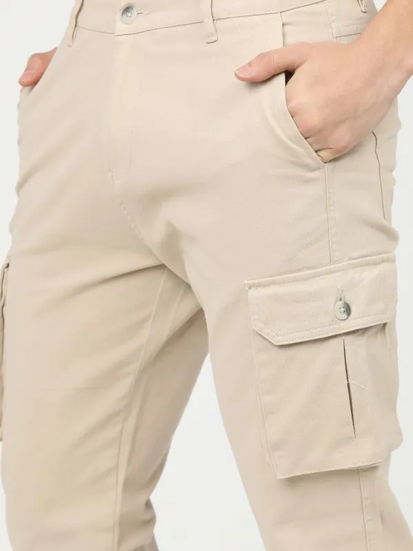  Highlander Men Beige Slim Fit Solid Casual Trousers