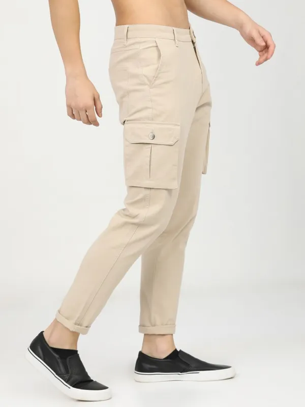  Highlander Men Beige Slim Fit Solid Casual Trousers