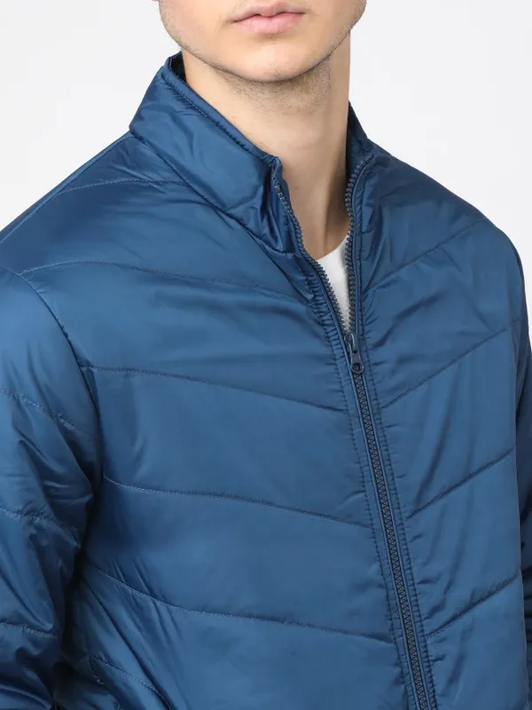  Highlander Men Navy Blue Solid Puffer Jacket Jackets