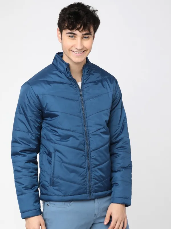  Highlander Men Navy Blue Solid Puffer Jacket Jackets