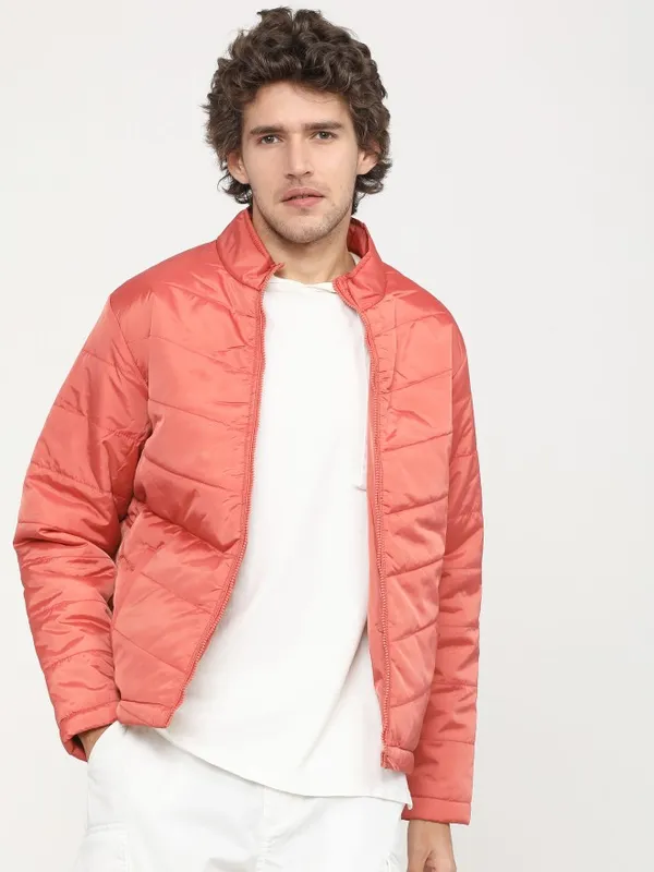  Highlander Men Orange Solid Puffer Jacket Jackets