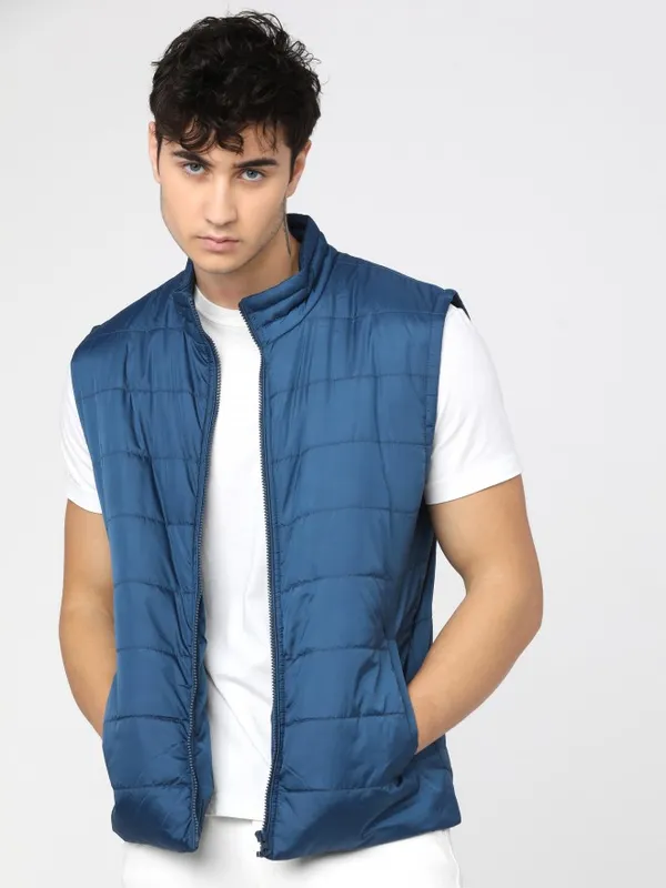  Highlander Men Navy Blue Solid Puffer Jacket Jackets
