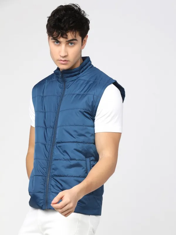  Highlander Men Navy Blue Solid Puffer Jacket Jackets