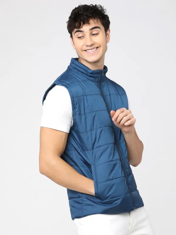  Highlander Men Navy Blue Solid Puffer Jacket Jackets