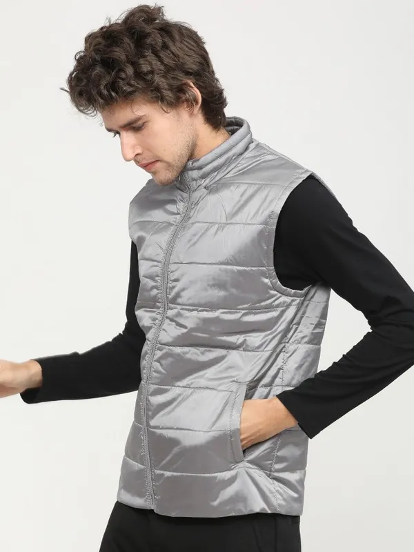  Highlander Men Grey Solid Puffer Jacket Jackets
