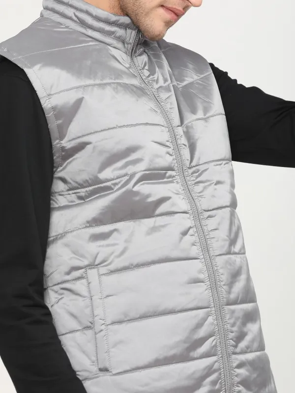  Highlander Men Grey Solid Puffer Jacket Jackets
