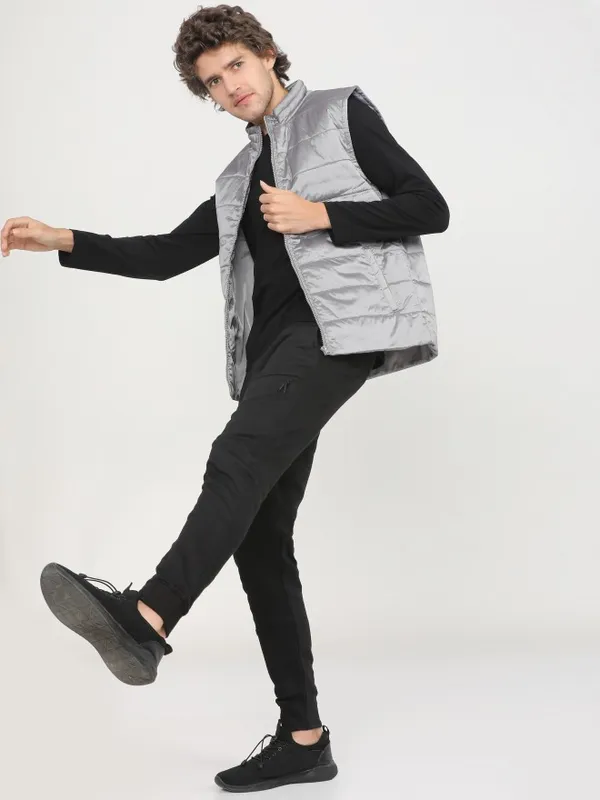  Highlander Men Grey Solid Puffer Jacket Jackets