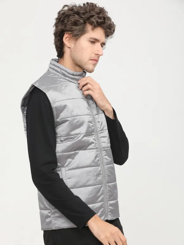  Highlander Men Grey Solid Puffer Jacket Jackets
