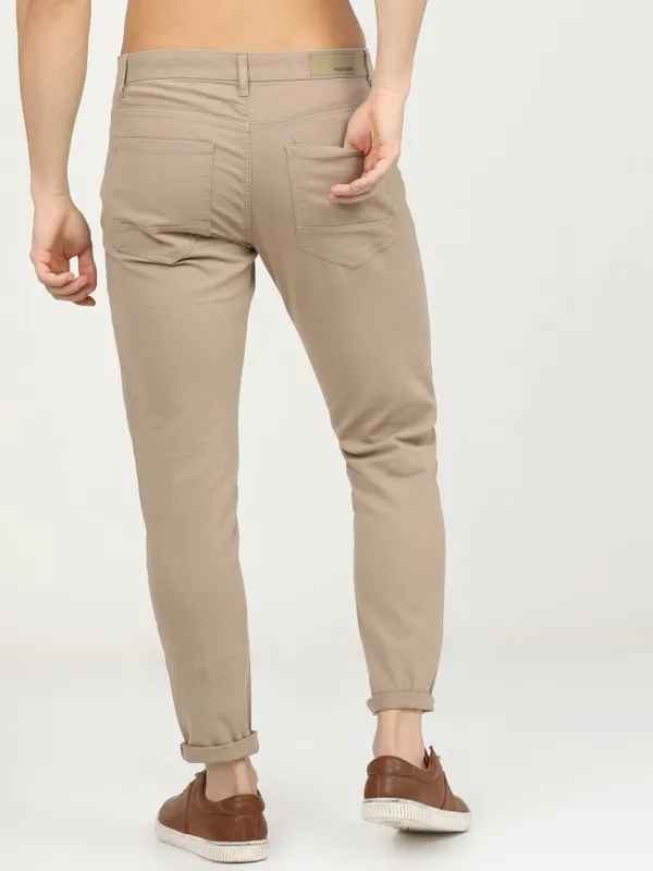  Highlander Men Beige Tapered Fit Solid Casual Trousers
