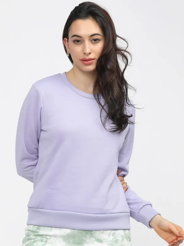  Tokyo Talkies Women Purple Solid Pullover Round Neck Sweatshirts