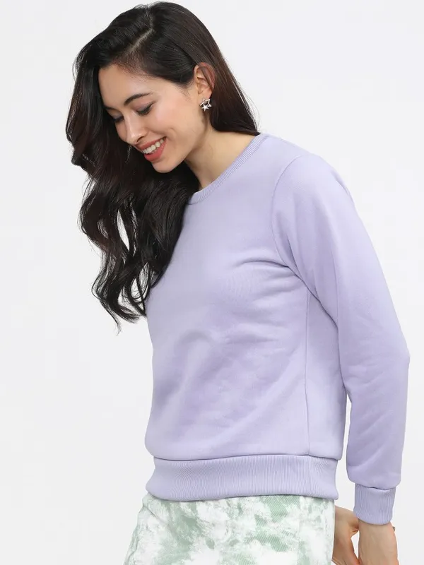  Tokyo Talkies Women Purple Solid Pullover Round Neck Sweatshirts