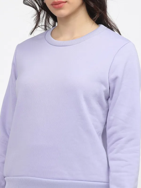  Tokyo Talkies Women Purple Solid Pullover Round Neck Sweatshirts