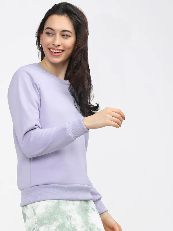  Tokyo Talkies Women Purple Solid Pullover Round Neck Sweatshirts