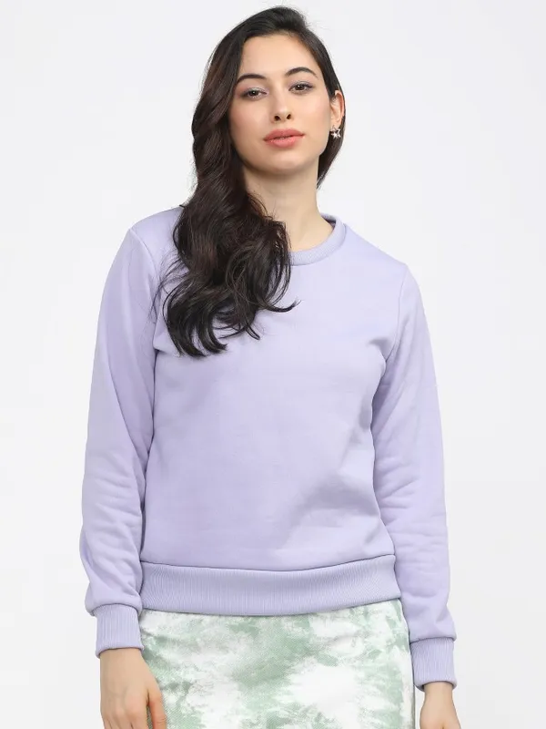  Tokyo Talkies Women Purple Solid Pullover Round Neck Sweatshirts