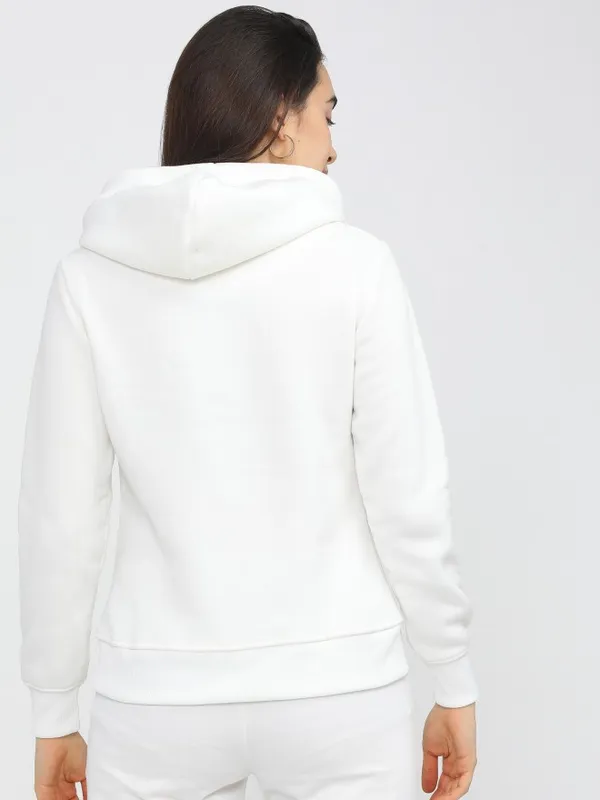  Tokyo Talkies Women White Solid Pullover Hood Sweatshirts